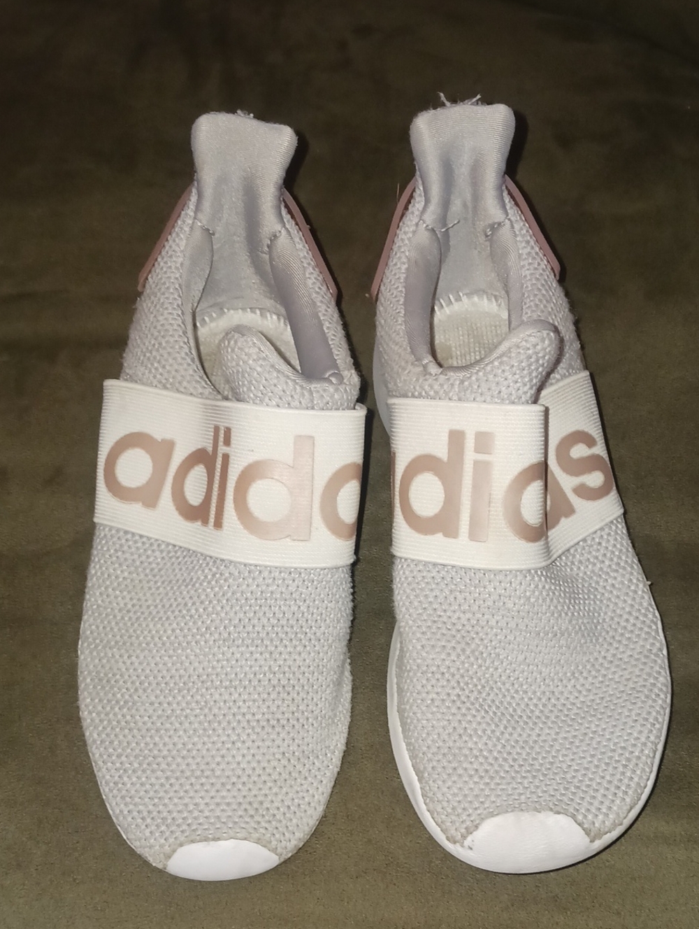 adidas Kids Slip-On Sneakers in White and Light Pink Accent